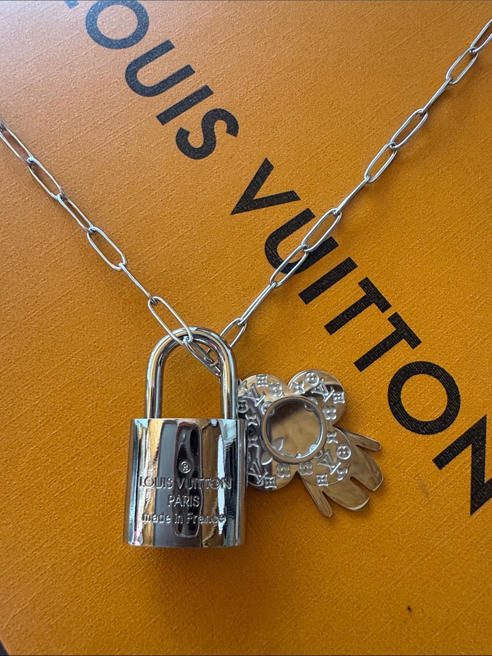Silver Padlock & Key Charm Necklace - Silver